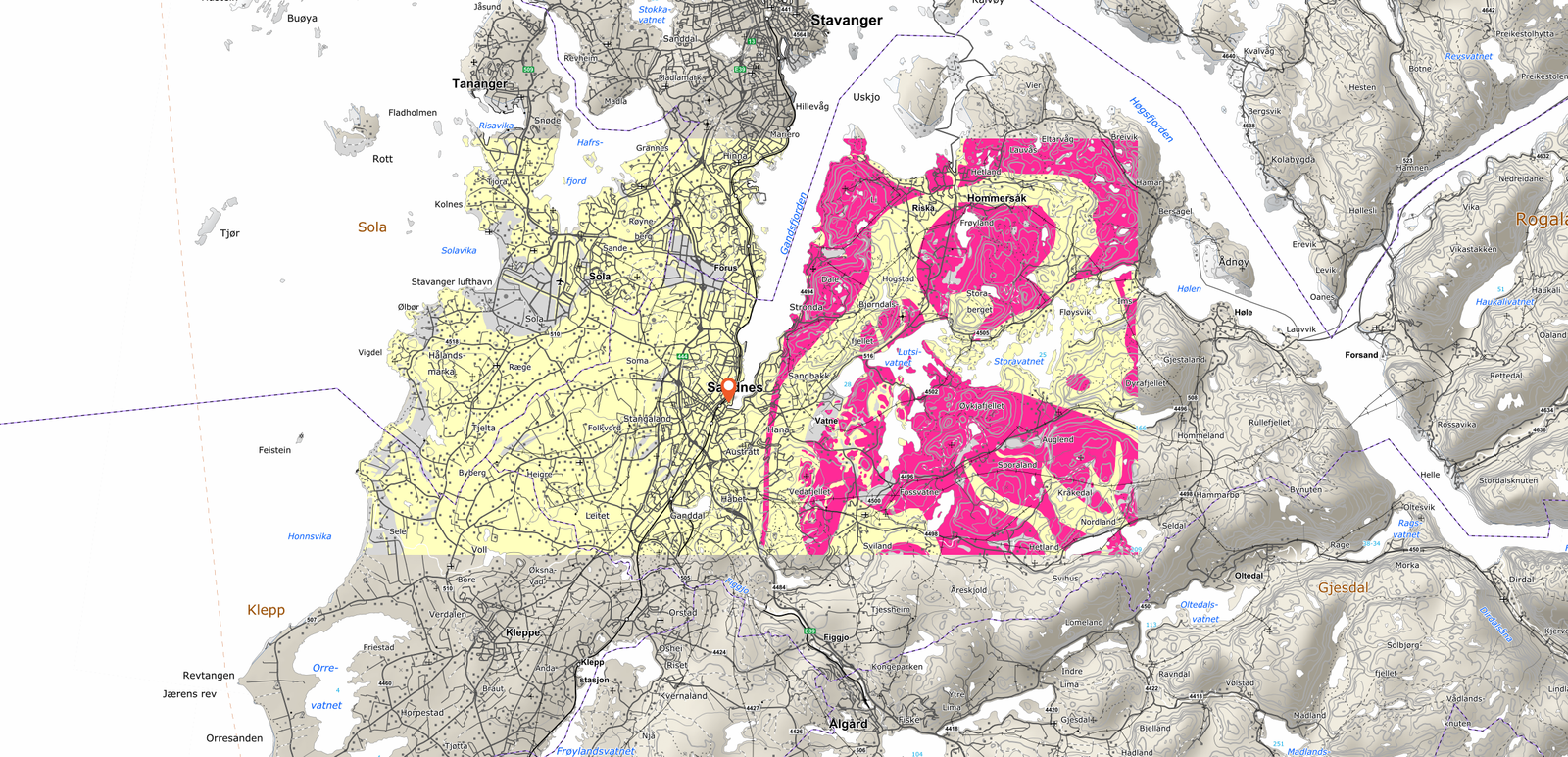 Radonkart over Sandnesområdet - Radoninspektøren