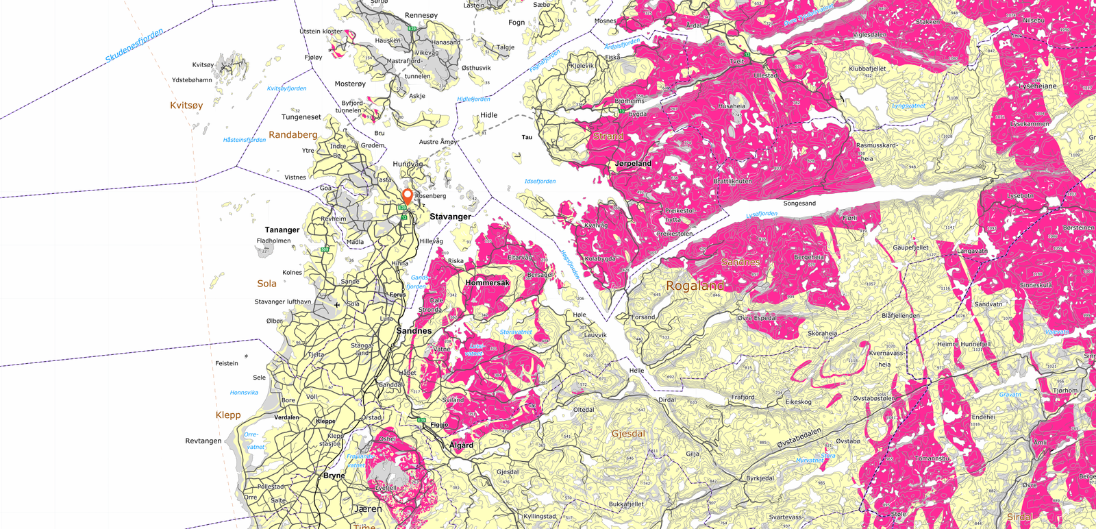 Radonkart over Stavangerområdet - Radoninspektøren